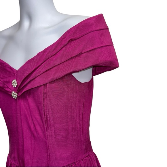 Jessica McClintock Pink Off-Shoulder Party Barbie Prom 80’s Ruched A-Line Dress - Picture 14 of 15